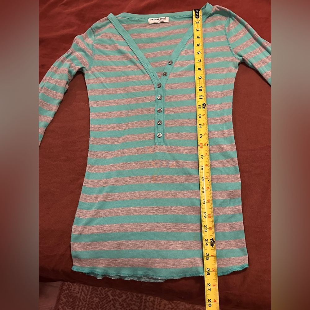 Vintage Y2K MICHAEL STARS Striped Long Sleeved Henley Shirt - Picture 5 of 6